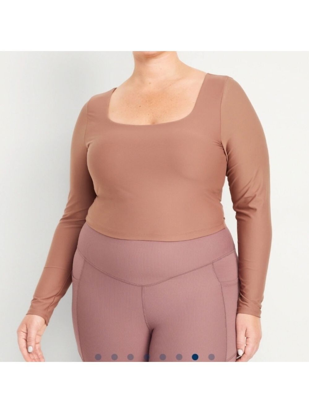 Old Navy PowerSoft Long-Sleeve Crop Support Top In Warm Taupe